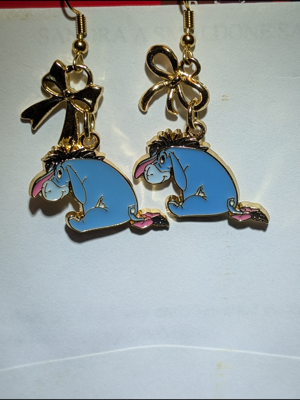 Disney Blue Eeyore Dangle Earrings with Gold Bows